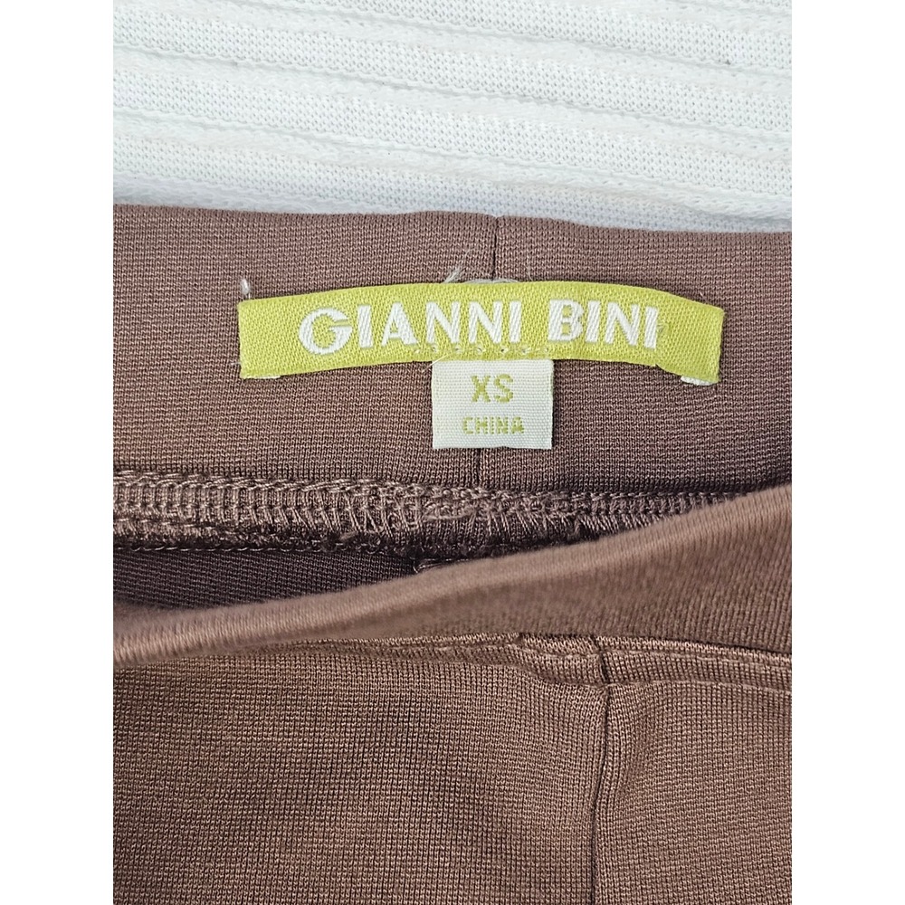Gianni Bini Womens XS Brown Moto Leggings Ribbed Knee Pintuck Pull On Pants - Picture 2 of 6
